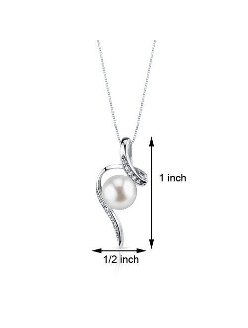 Peora Sterling Silver Freshwater Cultured White Pearl Pendant Necklace and Earrings, Round Spiral Design