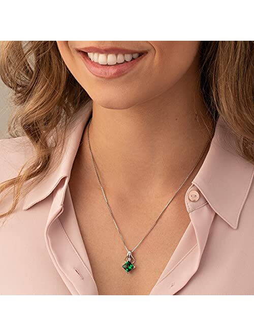 Peora Simulated Emerald Signature Solitaire Pendant Necklace for Women 925 Sterling Silver, 2 Carats Princess Cut 9mm, with 18 inch Chain