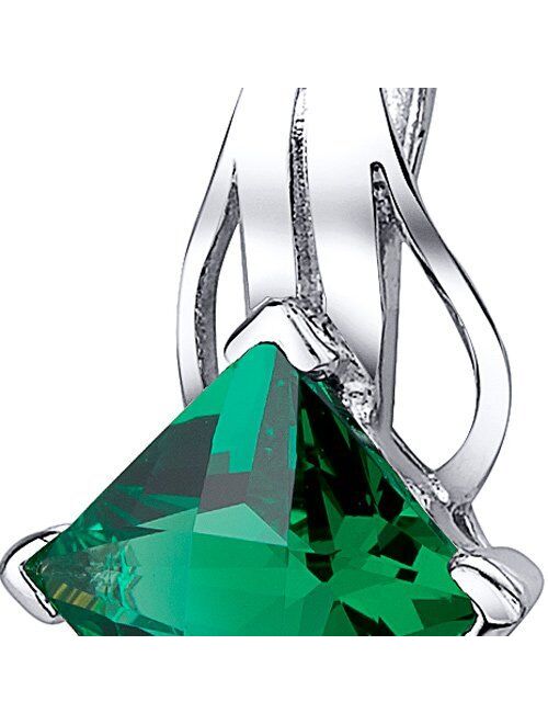 Peora Simulated Emerald Signature Solitaire Pendant Necklace for Women 925 Sterling Silver, 2 Carats Princess Cut 9mm, with 18 inch Chain