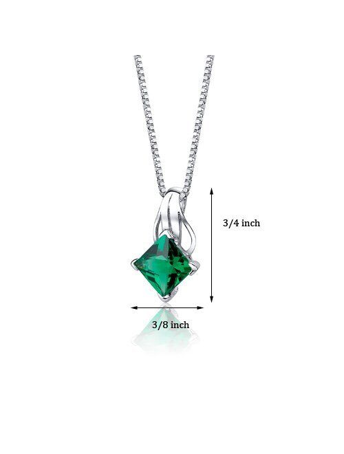 Peora Simulated Emerald Signature Solitaire Pendant Necklace for Women 925 Sterling Silver, 2 Carats Princess Cut 9mm, with 18 inch Chain