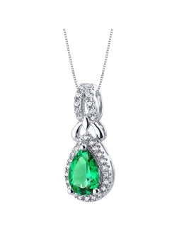 925 Sterling Silver Teardrop Regina Halo Pendant Necklace in Various Gemstones, Pear Shape 9x6mm, with 18 inch Italian Chain