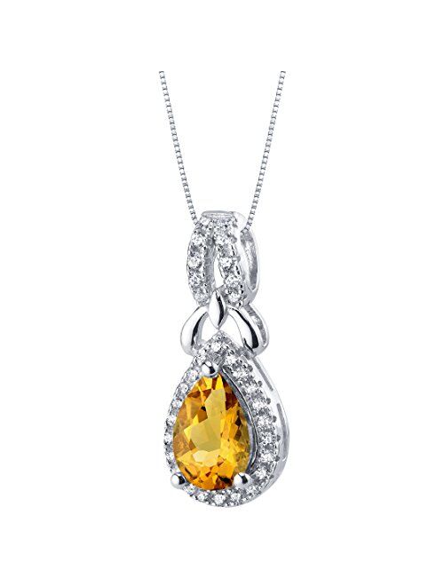 Peora 925 Sterling Silver Teardrop Regina Halo Pendant Necklace in Various Gemstones, Pear Shape 9x6mm, with 18 inch Italian Chain