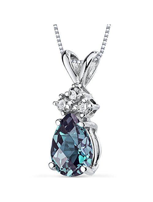 Peora Created Alexandrite with Genuine Diamonds Pendant for Women 14K White Gold, Dainty Teardrop Solitaire, Color-Changing Pear Shape, 7x5mm, 1 Carat total