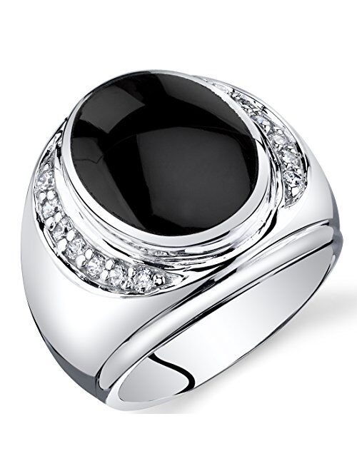 Peora Men's Genuine Black Onyx Godfather Signet Ring 925 Sterling Silver, Large 15x12mm Oval Shape Sizes 8 to 13