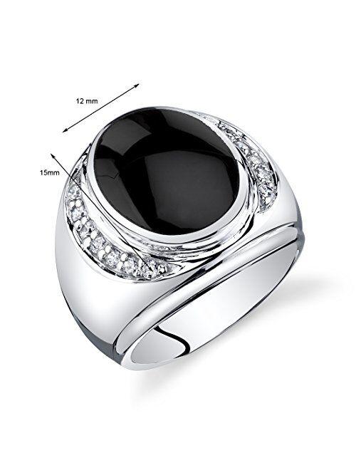 Peora Men's Genuine Black Onyx Godfather Signet Ring 925 Sterling Silver, Large 15x12mm Oval Shape Sizes 8 to 13