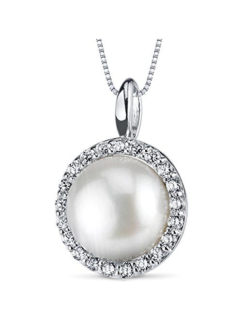 Peora Sterling Silver Freshwater Cultured White Pearl Pendant Necklace and Earrings, Round Button Circle of Life Design