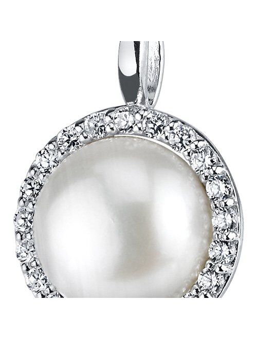 Peora Sterling Silver Freshwater Cultured White Pearl Pendant Necklace and Earrings, Round Button Circle of Life Design