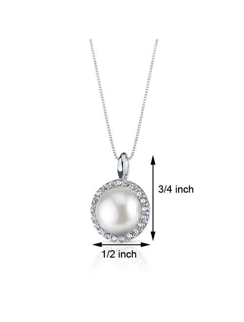 Peora Sterling Silver Freshwater Cultured White Pearl Pendant Necklace and Earrings, Round Button Circle of Life Design