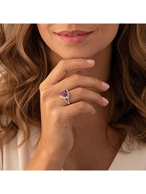 Peora Amethyst Signature Statement Ring for Women 925 Sterling Silver, Natural Gemstone Birthstone, 3.75 Carats Trillion Cut 11mm, Sizes 5 to 9