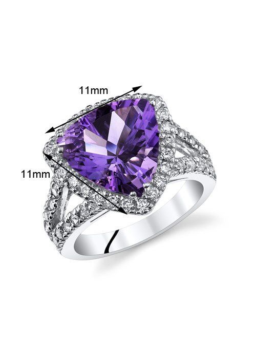 Peora Amethyst Signature Statement Ring for Women 925 Sterling Silver, Natural Gemstone Birthstone, 3.75 Carats Trillion Cut 11mm, Sizes 5 to 9