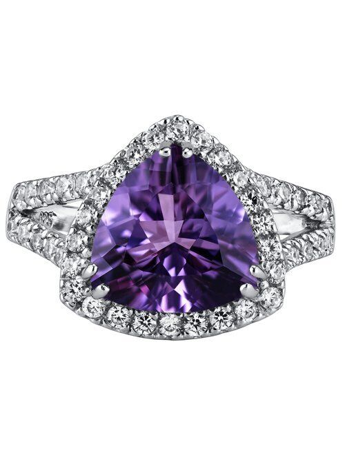 Peora Amethyst Signature Statement Ring for Women 925 Sterling Silver, Natural Gemstone Birthstone, 3.75 Carats Trillion Cut 11mm, Sizes 5 to 9