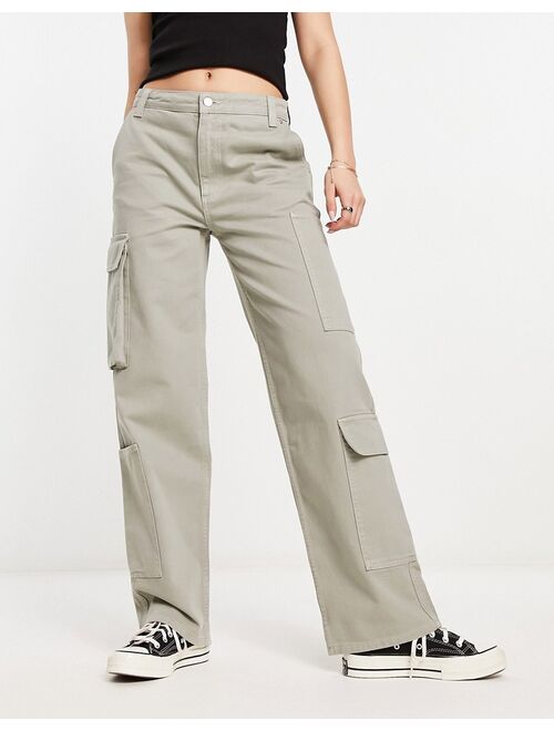 ASOS DESIGN wide leg cargo jean in sage