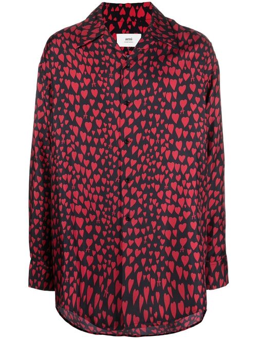 AMI Paris heart pattern button-up shirt