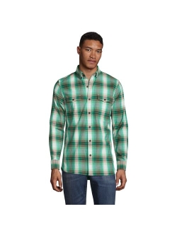 lands end Men's Lands' End Traditional-Fit Comfort-First Lightweight Plaid Flannel Button-Down Shirt