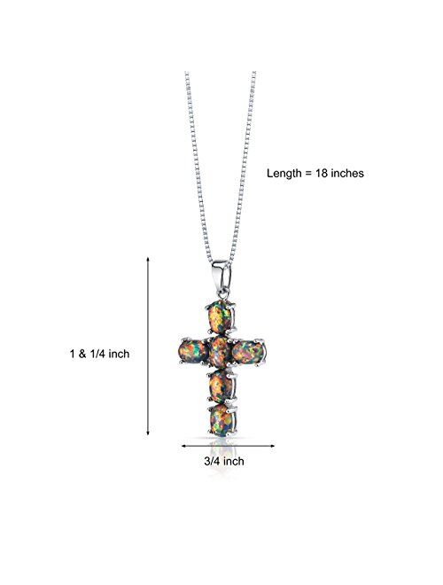 Peora Created Black Fire Opal Cross Pendant Necklace for Women 925 Sterling Silver, 3 Carats total Oval Shape, with 18 inch Chain