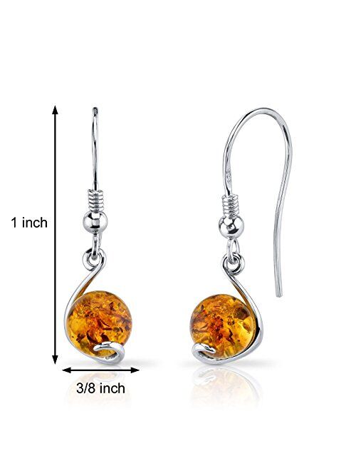 Peora Genuine Baltic Amber Dangle Earrings for Women 925 Sterling Silver, Round Spherical Shape, Rich Cognac Color, Fishhooks