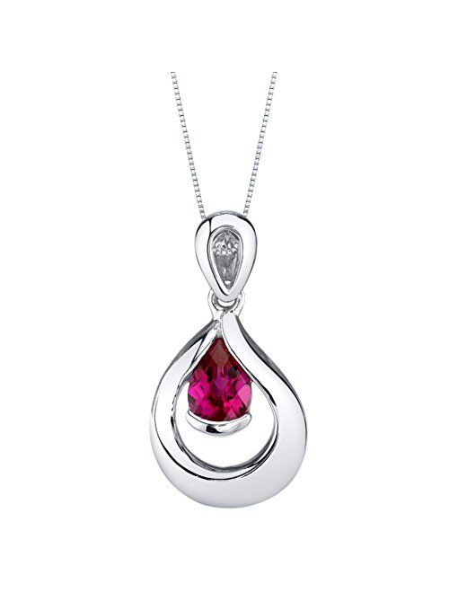 Peora 925 Sterling Silver Raindrop Solitaire Pendant Necklace for Women in Various Gemstones, Teardrop Pear Shape 7x5mm, with 18 inch Chain