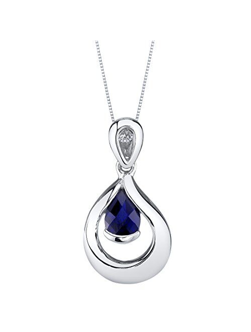 Peora 925 Sterling Silver Raindrop Solitaire Pendant Necklace for Women in Various Gemstones, Teardrop Pear Shape 7x5mm, with 18 inch Chain