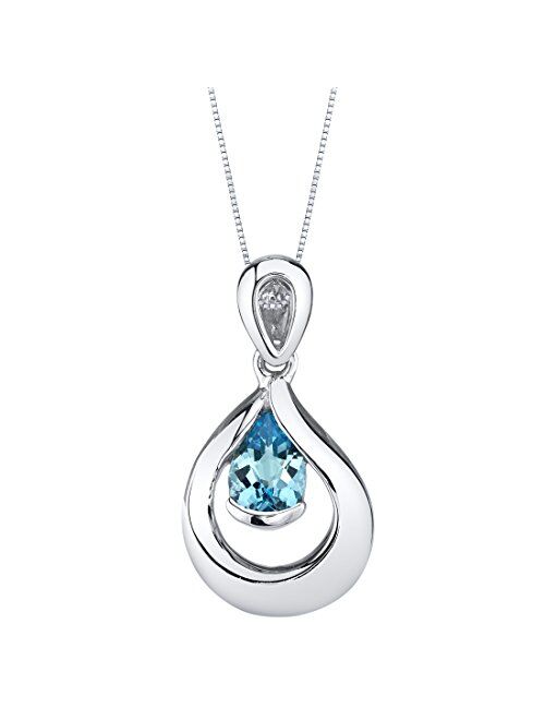 Peora 925 Sterling Silver Raindrop Solitaire Pendant Necklace for Women in Various Gemstones, Teardrop Pear Shape 7x5mm, with 18 inch Chain