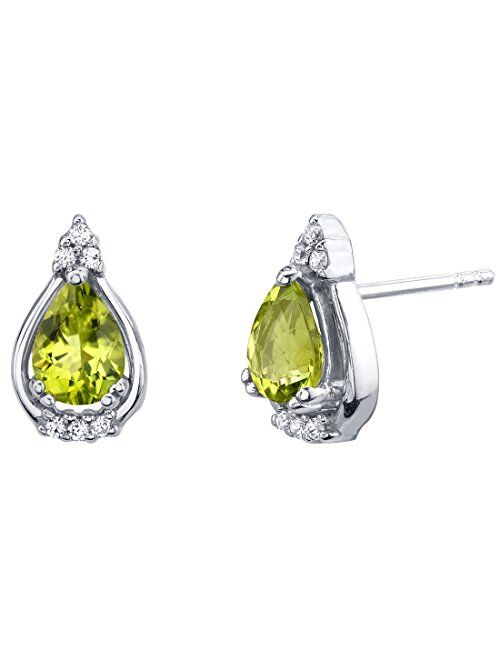 Peora 925 Sterling Silver Solitaire Empress Stud Earrings for Women in Various Gemstones, Hypoallergenic Teardrop Pear Shape 7x5mm, Friction Backs