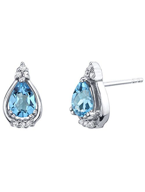 Peora 925 Sterling Silver Solitaire Empress Stud Earrings for Women in Various Gemstones, Hypoallergenic Teardrop Pear Shape 7x5mm, Friction Backs