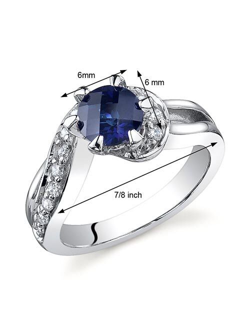 Peora Created Blue Sapphire Sweet Solitaire Ring for Women 925 Sterling Silver, 1.25 Carats Round Shape 6mm, Comfort Fit, Sizes 5 to 9