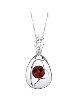 925 Sterling Silver Minimalist Tilted Heart Pendant Necklace for Women in Various Gemstones, Round Shape 6mm, with 18 inch Chain