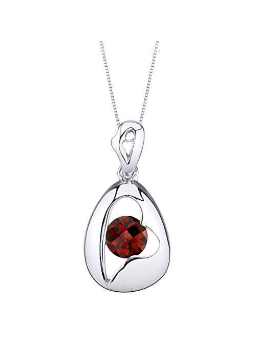 Peora 925 Sterling Silver Minimalist Tilted Heart Pendant Necklace for Women in Various Gemstones, Round Shape 6mm, with 18 inch Chain