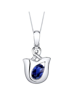 Sterling Silver Tulip Solitaire Pendant Necklace in Various Gemstones, Oval 7x5mm, with 18 inch Italian Chain