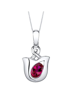 Sterling Silver Tulip Solitaire Pendant Necklace in Various Gemstones, Oval 7x5mm, with 18 inch Italian Chain