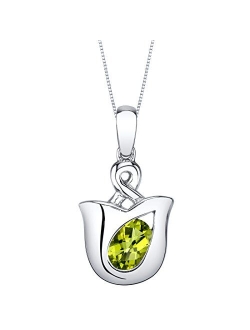 Sterling Silver Tulip Solitaire Pendant Necklace in Various Gemstones, Oval 7x5mm, with 18 inch Italian Chain