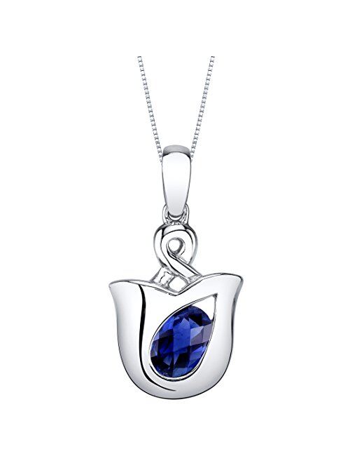 Peora Sterling Silver Tulip Solitaire Pendant Necklace in Various Gemstones, Oval 7x5mm, with 18 inch Italian Chain