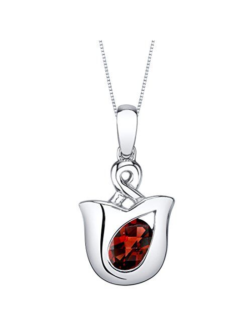 Peora Sterling Silver Tulip Solitaire Pendant Necklace in Various Gemstones, Oval 7x5mm, with 18 inch Italian Chain