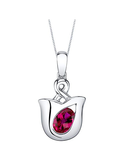 Peora Sterling Silver Tulip Solitaire Pendant Necklace in Various Gemstones, Oval 7x5mm, with 18 inch Italian Chain