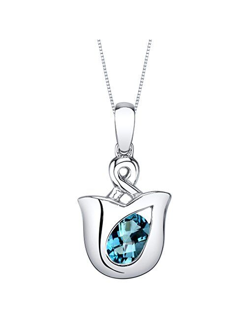 Peora Sterling Silver Tulip Solitaire Pendant Necklace in Various Gemstones, Oval 7x5mm, with 18 inch Italian Chain