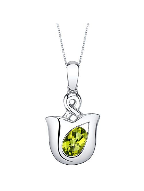 Peora Sterling Silver Tulip Solitaire Pendant Necklace in Various Gemstones, Oval 7x5mm, with 18 inch Italian Chain