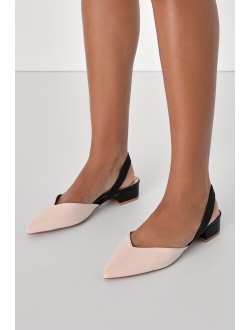 Lulus Mae White and Light Nude Pointed-Toe Slingback Heels