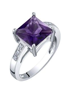 Solid 14K White Gold Diamond and Gemstone Solitaire Ring for Women, Princess Cut 8mm, Sizes 5 to 9