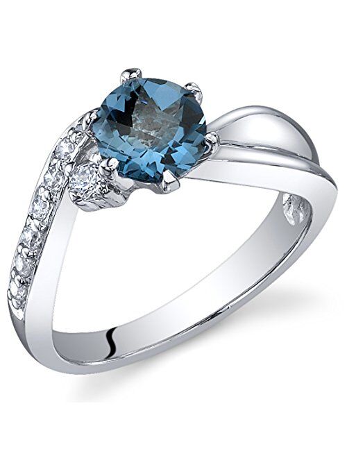 Peora Ethereal Curves 1.00 carats London Blue Topaz Ring in Sterling Silver Rhodium Nickel Finish Sizes 5 to 9