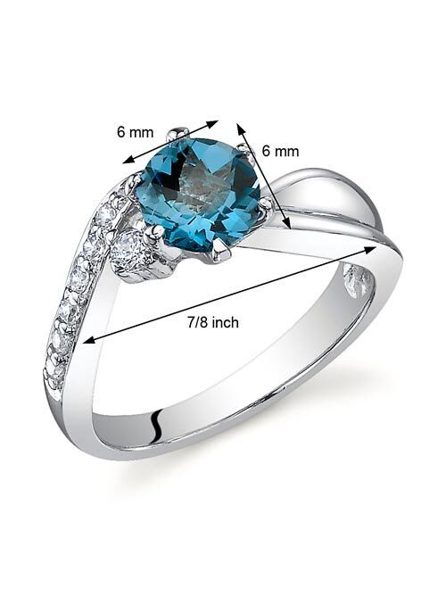 Peora Ethereal Curves 1.00 carats London Blue Topaz Ring in Sterling Silver Rhodium Nickel Finish Sizes 5 to 9