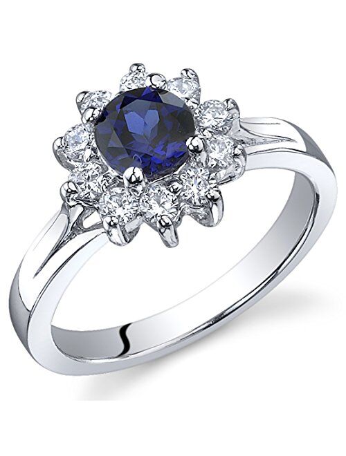 Peora Ornate Floral 0.75 carats Created Sapphire Ring in Sterling Silver Rhodium Nickel Finish Sizes 5 to 9