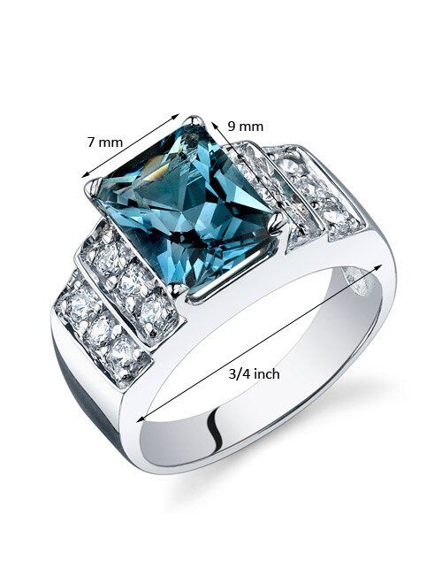 Peora London Blue Topaz Tier Ring for Women 925 Sterling Silver, Natural Gemstone Birthstone, 2.50 Carats Radiant Cut 9x7mm, Comfort Fit, Sizes 5 to 9