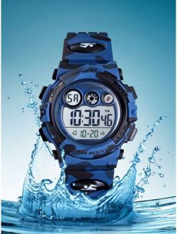 Skmei-SKM 1pc Boys Camo TPU Strap Sporty Calendars Water Resistant Alarm Date LED Display Letter Graphic Round Dial Digital Watch, For Daily Decoration