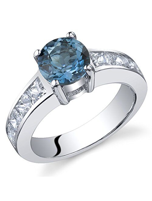 Peora London Blue Topaz Promise Ring in Sterling Silver, Natural Gemstone, Solitaire Round Shape, 7mm, 1.50 Carats total, Sizes 5 to 9