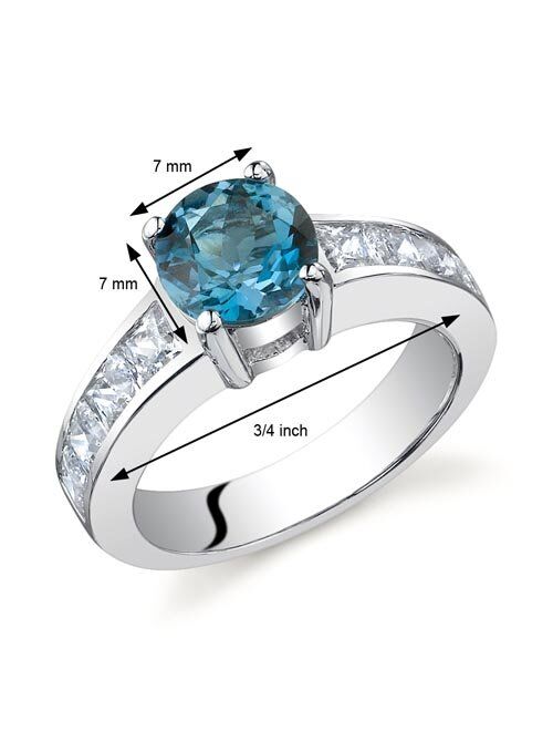 Peora London Blue Topaz Promise Ring in Sterling Silver, Natural Gemstone, Solitaire Round Shape, 7mm, 1.50 Carats total, Sizes 5 to 9