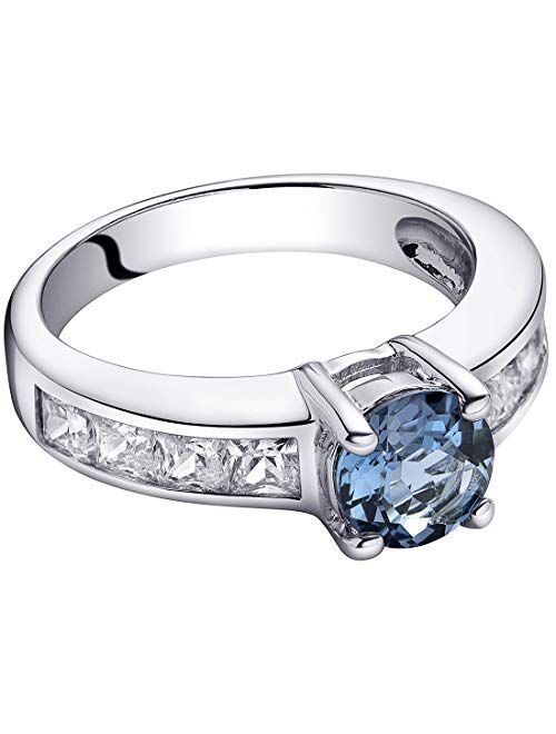 Peora London Blue Topaz Promise Ring in Sterling Silver, Natural Gemstone, Solitaire Round Shape, 7mm, 1.50 Carats total, Sizes 5 to 9