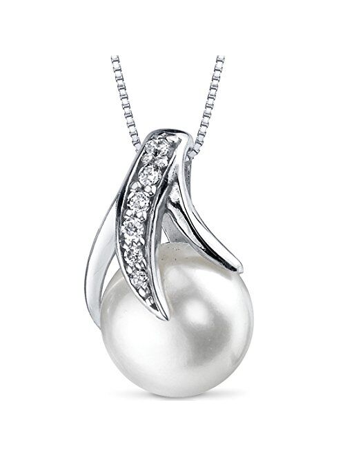 Peora 8mm Freshwater Cultured White Pearl Floating Pendant Necklace for Women 925 Sterling Silver with 18 Inch Chain