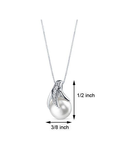 Peora 8mm Freshwater Cultured White Pearl Floating Pendant Necklace for Women 925 Sterling Silver with 18 Inch Chain