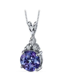 Simulated Alexandrite Pendant Necklace for Women 925 Sterling Silver, Color-Changing 2.50 Carats Round Shape 8mm, with 18 inch Chain