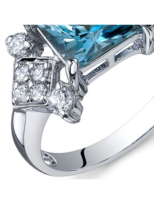 Peora London Blue Topaz Princess Cut Ring Sterling Silver Rhodium Nickel Finish 2.00 Carats Sizes 5 to 9